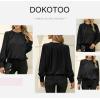 imageDokotoo Womens Tops Blouses for Women Casual Long Sleeve Shirts Crew Neck Bohemian Solid Color Spring Work BusinessA Blue