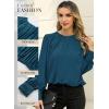 imageDokotoo Womens Tops Blouses for Women Casual Long Sleeve Shirts Crew Neck Bohemian Solid Color Spring Work BusinessA Deep Blue