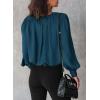 imageDokotoo Womens Tops Blouses for Women Casual Long Sleeve Shirts Crew Neck Bohemian Solid Color Spring Work BusinessA Deep Blue