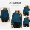 imageDokotoo Womens Tops Blouses for Women Casual Long Sleeve Shirts Crew Neck Bohemian Solid Color Spring Work BusinessA Deep Blue