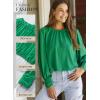 imageDokotoo Womens Tops Blouses for Women Casual Long Sleeve Shirts Crew Neck Bohemian Solid Color Spring Work BusinessA Green