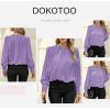 imageDokotoo Womens Tops Blouses for Women Casual Long Sleeve Shirts Crew Neck Bohemian Solid Color Spring Work BusinessA Purple