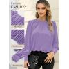 imageDokotoo Womens Tops Blouses for Women Casual Long Sleeve Shirts Crew Neck Bohemian Solid Color Spring Work BusinessA Purple