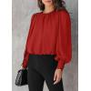 imageDokotoo Womens Tops Blouses for Women Casual Long Sleeve Shirts Crew Neck Bohemian Solid Color Spring Work BusinessA Red