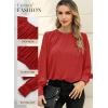 imageDokotoo Womens Tops Blouses for Women Casual Long Sleeve Shirts Crew Neck Bohemian Solid Color Spring Work BusinessA Red