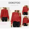 imageDokotoo Womens Tops Blouses for Women Casual Long Sleeve Shirts Crew Neck Bohemian Solid Color Spring Work BusinessA Red