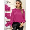 imageDokotoo Womens Tops Blouses for Women Casual Long Sleeve Shirts Crew Neck Bohemian Solid Color Spring Work BusinessA Rose