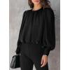 imageDokotoo Womens Tops Blouses for Women Casual Long Sleeve Shirts Crew Neck Bohemian Solid Color Spring Work BusinessBlack
