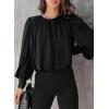imageDokotoo Womens Tops Blouses for Women Casual Long Sleeve Shirts Crew Neck Bohemian Solid Color Spring Work BusinessBlack