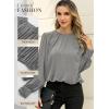 imageDokotoo Womens Tops Blouses for Women Casual Long Sleeve Shirts Crew Neck Bohemian Solid Color Spring Work BusinessGrey