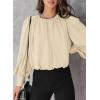 imageDokotoo Womens Tops Blouses for Women Casual Long Sleeve Shirts Crew Neck Bohemian Solid Color Spring Work BusinessKhaki