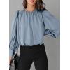 imageDokotoo Womens Tops Blouses for Women Casual Long Sleeve Shirts Crew Neck Bohemian Solid Color Spring Work BusinessLight Blue