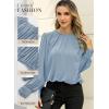 imageDokotoo Womens Tops Blouses for Women Casual Long Sleeve Shirts Crew Neck Bohemian Solid Color Spring Work BusinessLight Blue
