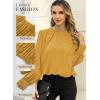 imageDokotoo Womens Tops Blouses for Women Casual Long Sleeve Shirts Crew Neck Bohemian Solid Color Spring Work BusinessYellow