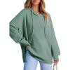 imageDokotoo Oversized Hoodies for Women Casual Long Sleeve Waffle Knit Drawstring Side Slit Pullover Sweatshirts with PocketLight Green