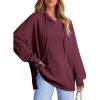 imageDokotoo Oversized Hoodies for Women Casual Long Sleeve Waffle Knit Drawstring Side Slit Pullover Sweatshirts with PocketRed