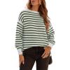 imageDokotoo Sweaters for Women Crewneck Long Sleeve Striped Color Block Loose Knit Pullover Sweater TopsGreen