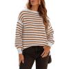 imageDokotoo Sweaters for Women Crewneck Long Sleeve Striped Color Block Loose Knit Pullover Sweater TopsOrange