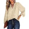 imageDokotoo Womens Casual V Neck Alicia Floral Print Smocked Long Sleeve Chiffon Blouses Bohemian Top ShirtsParchment