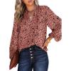 imageDokotoo Womens Casual V Neck Alicia Floral Print Smocked Long Sleeve Chiffon Blouses Bohemian Top ShirtsRose Pink