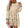 imageDokotoo Womens Fall Dress 2025 Long Sleeve Babydoll Mini Dress Floral Flowy Boho DressesWhite