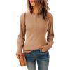 imageDokotoo Womens Ribbed Knit Long Lantern Sleeves Sweater Crewneck Casual Slim Fit Pullover Jumper TopsA Khaki