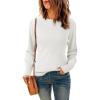 imageDokotoo Womens Ribbed Knit Long Lantern Sleeves Sweater Crewneck Casual Slim Fit Pullover Jumper TopsA White