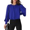 imageDokotoo Womens Tops Blouses for Women Casual Long Sleeve Shirts Crew Neck Bohemian Solid Color Spring Work BusinessA Blue