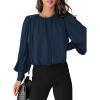 imageDokotoo Womens Tops Blouses for Women Casual Long Sleeve Shirts Crew Neck Bohemian Solid Color Spring Work BusinessA Deep Blue