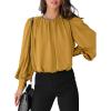 imageDokotoo Womens Tops Blouses for Women Casual Long Sleeve Shirts Crew Neck Bohemian Solid Color Spring Work BusinessYellow