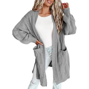 imageDokotoo Long Cardigans for Women Open Front 2025 Long Sleeves Lightweight Fall Sweaters with PocketsGray