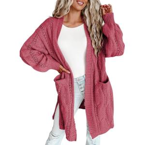 imageDokotoo Long Cardigans for Women Open Front 2025 Long Sleeves Lightweight Fall Sweaters with PocketsMineral Red