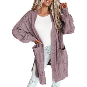 imageDokotoo Long Cardigans for Women Open Front 2025 Long Sleeves Lightweight Fall Sweaters with PocketsPurple
