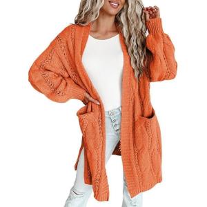 imageDokotoo Long Cardigans for Women Open Front 2025 Long Sleeves Lightweight Fall Sweaters with PocketsRed