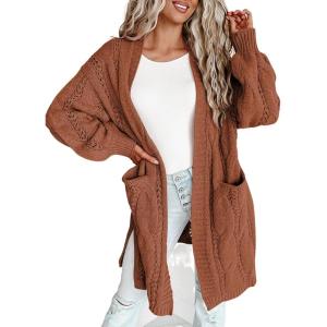 imageDokotoo Long Cardigans for Women Open Front 2025 Long Sleeves Lightweight Fall Sweaters with PocketsRust