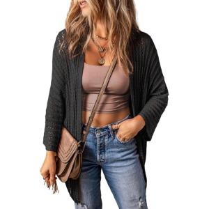 imageDokotoo Summer Lightweight Cardigan 2024 Spring Fashion 34 Length Sleeve HollowOut Knit Beach Cover Ups CardigansBlack