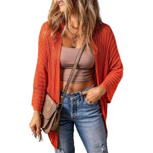 imageDokotoo Summer Lightweight Cardigan 2024 Spring Fashion 34 Length Sleeve HollowOut Knit Beach Cover Ups CardigansOrange