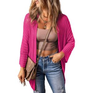 imageDokotoo Summer Lightweight Cardigan 2024 Spring Fashion 34 Length Sleeve HollowOut Knit Beach Cover Ups CardigansRose Red