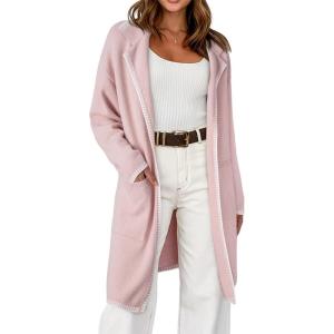 imageDokotoo Womens Casual Long Cardigan Sweaters 2024 Winter Coats Fall Jacket Knit Coatigan Outwear with PocketsApricot Pink