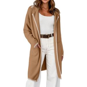 imageDokotoo Womens Casual Long Cardigan Sweaters 2024 Winter Coats Fall Jacket Knit Coatigan Outwear with PocketsCamel