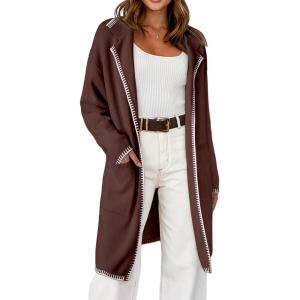 imageDokotoo Womens Casual Long Cardigan Sweaters 2024 Winter Coats Fall Jacket Knit Coatigan Outwear with PocketsCoffee
