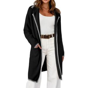 imageDokotoo Womens Casual Long Cardigan Sweaters 2024 Winter Coats Fall Jacket Knit Coatigan Outwear with PocketsColor Black