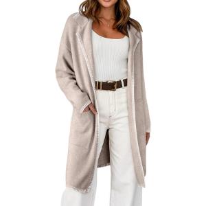 imageDokotoo Womens Casual Long Cardigan Sweaters 2024 Winter Coats Fall Jacket Knit Coatigan Outwear with PocketsPale Khaki