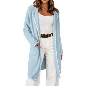 imageDokotoo Womens Casual Long Cardigan Sweaters 2024 Winter Coats Fall Jacket Knit Coatigan Outwear with PocketsSky Blue