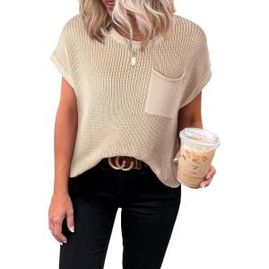 imageDokotoo Womens Casual Short Sleeve Loose Tunic Tops Lightweight Knit Spring Pullover Sweater BlousesApricot