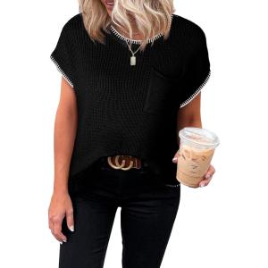 imageDokotoo Womens Casual Short Sleeve Loose Tunic Tops Lightweight Knit Spring Pullover Sweater BlousesBlack 2