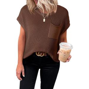 imageDokotoo Womens Casual Short Sleeve Loose Tunic Tops Lightweight Knit Spring Pullover Sweater BlousesCoffee