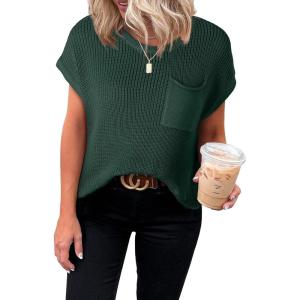imageDokotoo Womens Casual Short Sleeve Loose Tunic Tops Lightweight Knit Spring Pullover Sweater BlousesGreen