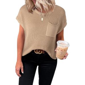 imageDokotoo Womens Casual Short Sleeve Loose Tunic Tops Lightweight Knit Spring Pullover Sweater BlousesKhaki