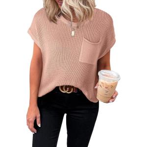 imageDokotoo Womens Casual Short Sleeve Loose Tunic Tops Lightweight Knit Spring Pullover Sweater BlousesLight Pink